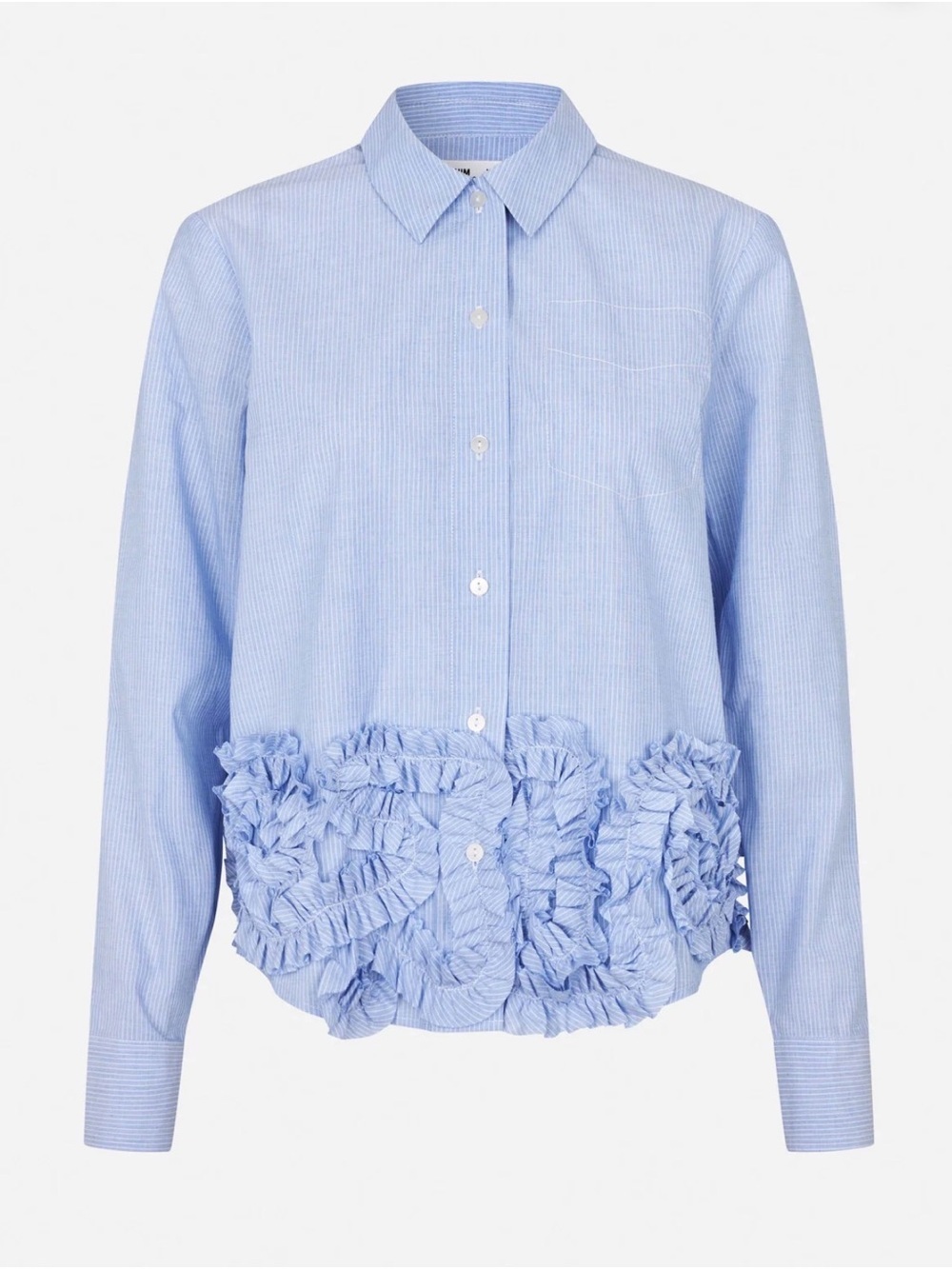 Light Blue Ruffle-Hem Button Down Shirt - Women's Cotton Blend EU 34 NWT - Picture 2 of 5